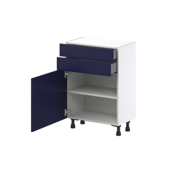 Camellia Painted Midnight Blue Recessed Assembled Shallow Base Cabinet with 1 Door and Two 10 in. Drawers (24 in. W x 34.5 in. H x 14 in. D)