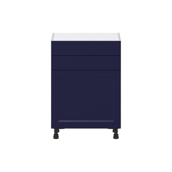 Camellia Painted Midnight Blue Recessed Assembled Shallow Base Cabinet with 1 Door and Two 10 in. Drawers (24 in. W x 34.5 in. H x 14 in. D)