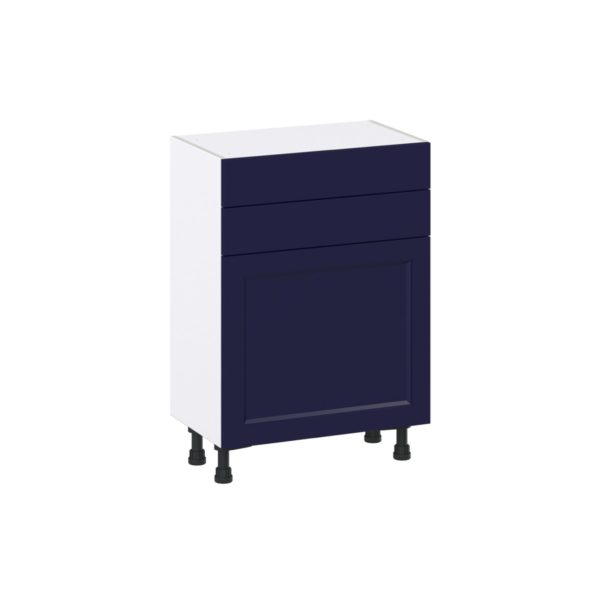 Camellia Painted Midnight Blue Recessed Assembled Shallow Base Cabinet with 1 Door and Two 10 in. Drawers (24 in. W x 34.5 in. H x 14 in. D)