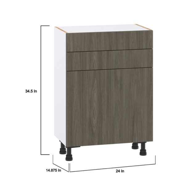 Cordyline Textured Slab Walnut Assembled Shallow Base Cabinet with 1 Door and Two 10 in. Drawers (24 in. W x 34.5 in. H x 14 in. D)