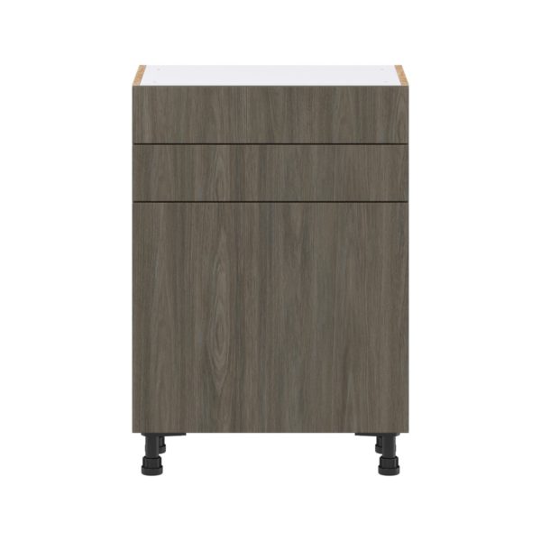 Cordyline Textured Slab Walnut Assembled Shallow Base Cabinet with 1 Door and Two 10 in. Drawers (24 in. W x 34.5 in. H x 14 in. D)