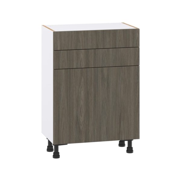 Cordyline Textured Slab Walnut Assembled Shallow Base Cabinet with 1 Door and Two 10 in. Drawers (24 in. W x 34.5 in. H x 14 in. D)