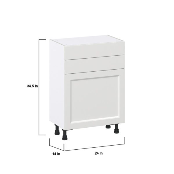 Magnolia Painted Bright White Recessed Assembled Shallow Base Cabinet with 1 Door and Two 10 in. Drawers (24 in. W x 34.5 in. H x 14 in. D)