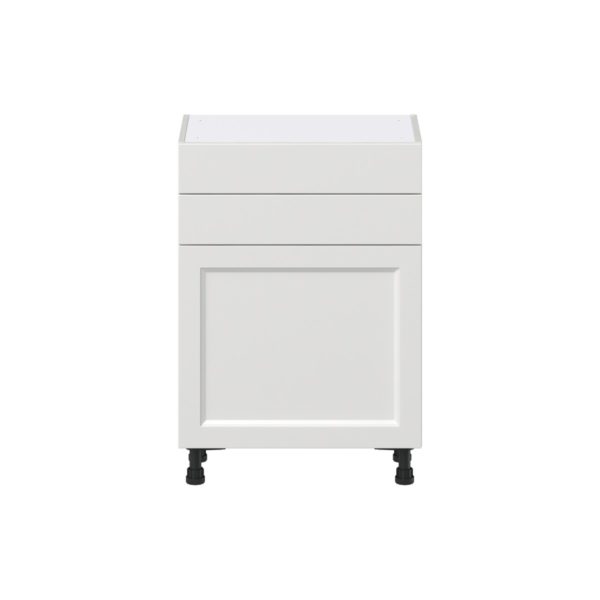 Magnolia Painted Bright White Recessed Assembled Shallow Base Cabinet with 1 Door and Two 10 in. Drawers (24 in. W x 34.5 in. H x 14 in. D)