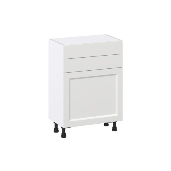 Magnolia Painted Bright White Recessed Assembled Shallow Base Cabinet with 1 Door and Two 10 in. Drawers (24 in. W x 34.5 in. H x 14 in. D)