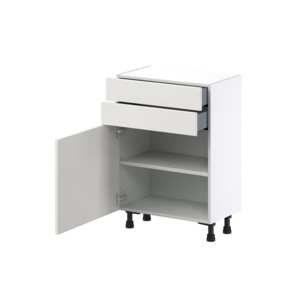 Wisteria Painted Light Gray Recessed Assembled Shallow Base Cabinet with 1 Door and Two 10 in. Drawers (24 in. W x 34.5 in. H x 14 in. D)