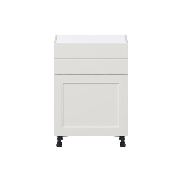 Wisteria Painted Light Gray Recessed Assembled Shallow Base Cabinet with 1 Door and Two 10 in. Drawers (24 in. W x 34.5 in. H x 14 in. D)