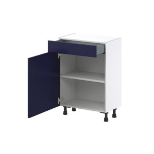 Camellia Painted Midnight Blue Recessed Assembled Shallow Base Cabinet with 1 Door and 1 Drawer (24 in. W x 34.5 in. H x 14 in. D)