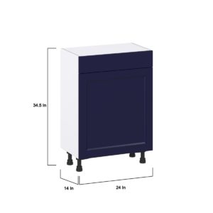 Camellia Painted Midnight Blue Recessed Assembled Shallow Base Cabinet with 1 Door and 1 Drawer (24 in. W x 34.5 in. H x 14 in. D)