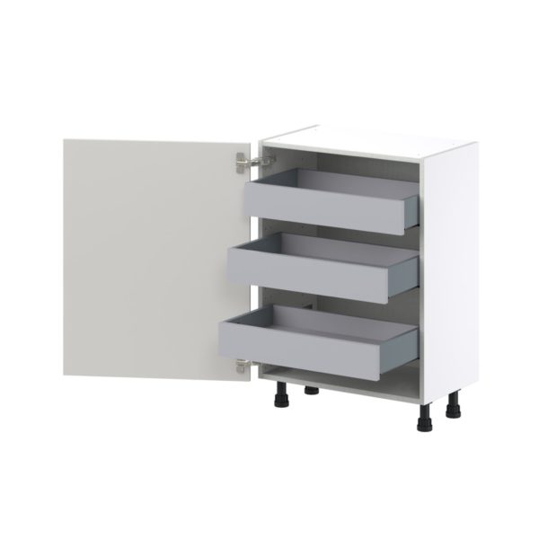 Wisteria Painted Light Gray Recessed Assembled Shallow Base Cabinet with a Full High Door and 3 Inner Drawers (24 in. W x 34.5 in. H x 14 in. D)