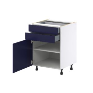 Camellia Painted Midnight Blue Recessed Assembled Base Cabinet with 1 Door and Two 5 in. Drawers (24 in. W x 34.5 in. H x 24 in. D)