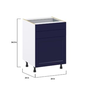Camellia Painted Midnight Blue Recessed Assembled Base Cabinet with 1 Door and Two 5 in. Drawers (24 in. W x 34.5 in. H x 24 in. D)