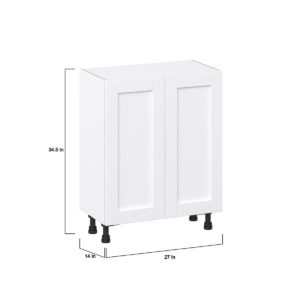 Dahlia Bright White  Shaker Assembled Shallow Base Cabinet with 2 Full High Doors (27 in. W X 34.5 in. H X 14 in. D)