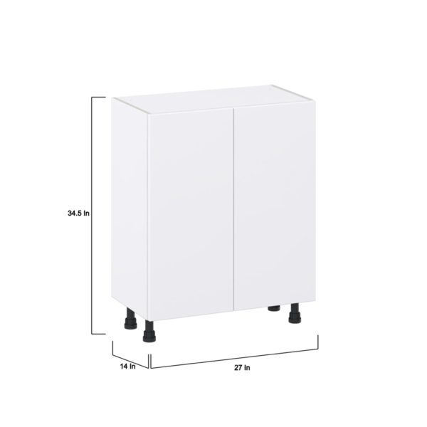 Lily Bright White  Slab Assembled Shallow Base Cabinet with 2 Full High Doors (27 in. W X 34.5 in. H X 14 in. D)