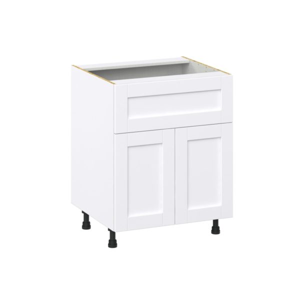 Dahlia Bright White  Shaker Assembled Base Cabinet with 2 Doors and a 10 in. Drawer (27 in. W X 34.5 in. H X 24 in. D)