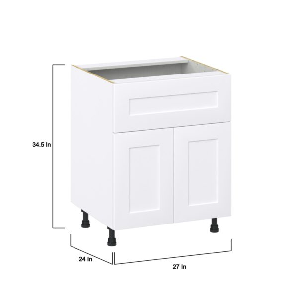 Jasmine Painted Warm White  Shaker Assembled Base Cabinet with 2 Doors and a 10 in. Drawer (27 in. W X 34.5 in. H X 24 in. D)