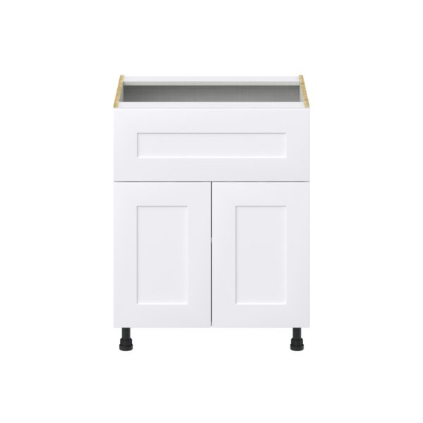 Jasmine Painted Warm White  Shaker Assembled Base Cabinet with 2 Doors and a 10 in. Drawer (27 in. W X 34.5 in. H X 24 in. D)