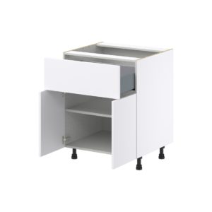 Lily Bright White  Slab Assembled Base Cabinet with 2 Doors and a 10 in. Drawer (27 in. W X 34.5 in. H X 24 in. D)