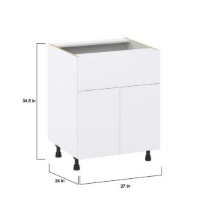 Lily Bright White  Slab Assembled Base Cabinet with 2 Doors and a 10 in. Drawer (27 in. W X 34.5 in. H X 24 in. D)