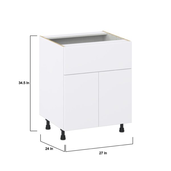 Lily Bright White  Slab Assembled Base Cabinet with 2 Doors and a 10 in. Drawer (27 in. W X 34.5 in. H X 24 in. D)