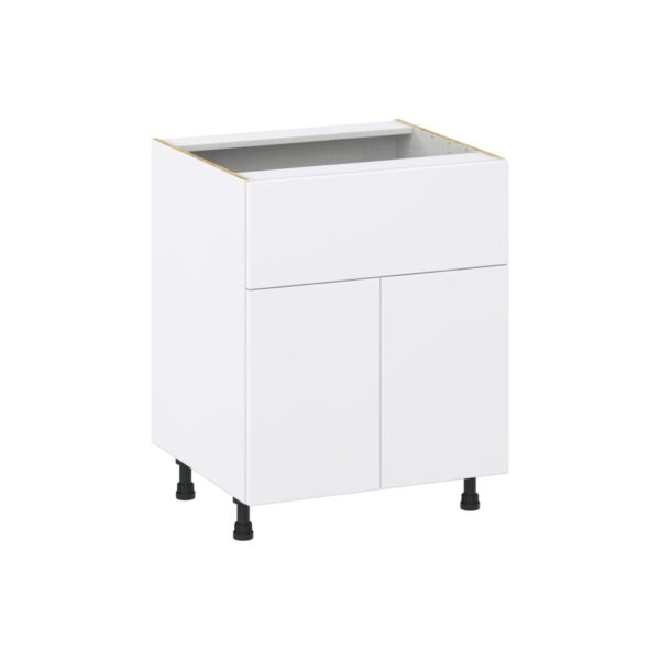 Lily Bright White  Slab Assembled Base Cabinet with 2 Doors and a 10 in. Drawer (27 in. W X 34.5 in. H X 24 in. D)