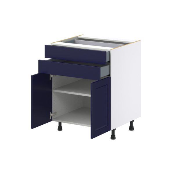 Camellia Painted Midnight Blue Recessed Assembled Base Cabinet with 2 Doors and Two 5 in. Drawers (27 in. W X 34.5 in. H X 24 in. D)