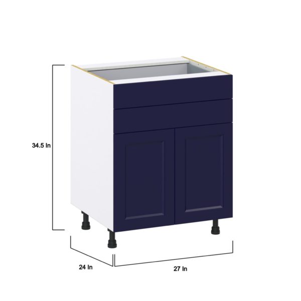 Camellia Painted Midnight Blue Recessed Assembled Base Cabinet with 2 Doors and Two 5 in. Drawers (27 in. W X 34.5 in. H X 24 in. D)