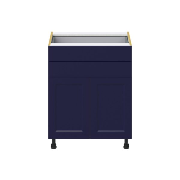 Camellia Painted Midnight Blue Recessed Assembled Base Cabinet with 2 Doors and Two 5 in. Drawers (27 in. W X 34.5 in. H X 24 in. D)