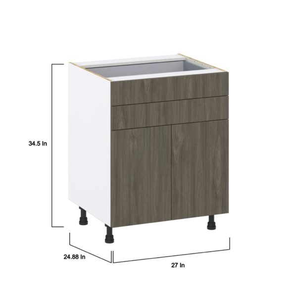 Cordyline Textured Slab Walnut Assembled Base Cabinet with 2 Doors and Two 5 in. Drawers (27 in. W X 34.5 in. H X 24 in. D)