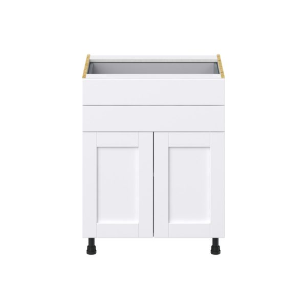 Dahlia Bright White  Shaker Assembled Base Cabinet with 2 Doors and Two 5 in. Drawers (27 in. W X 34.5 in. H X 24 in. D)