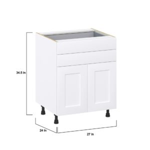 Jasmine Painted Warm White  Shaker Assembled Base Cabinet with 2 Doors and Two 5 in. Drawers (27 in. W X 34.5 in. H X 24 in. D)