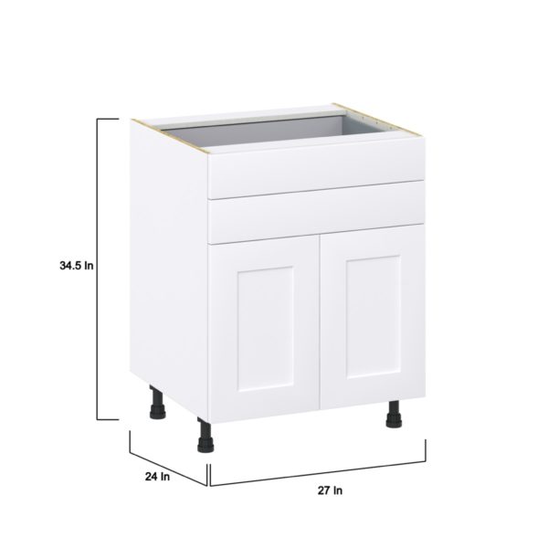 Jasmine Painted Warm White  Shaker Assembled Base Cabinet with 2 Doors and Two 5 in. Drawers (27 in. W X 34.5 in. H X 24 in. D)