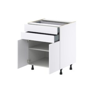 Lily Bright White  Slab Assembled Base Cabinet with 2 Doors and Two 5 in. Drawers (27 in. W X 34.5 in. H X 24 in. D)