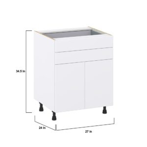 Lily Bright White  Slab Assembled Base Cabinet with 2 Doors and Two 5 in. Drawers (27 in. W X 34.5 in. H X 24 in. D)