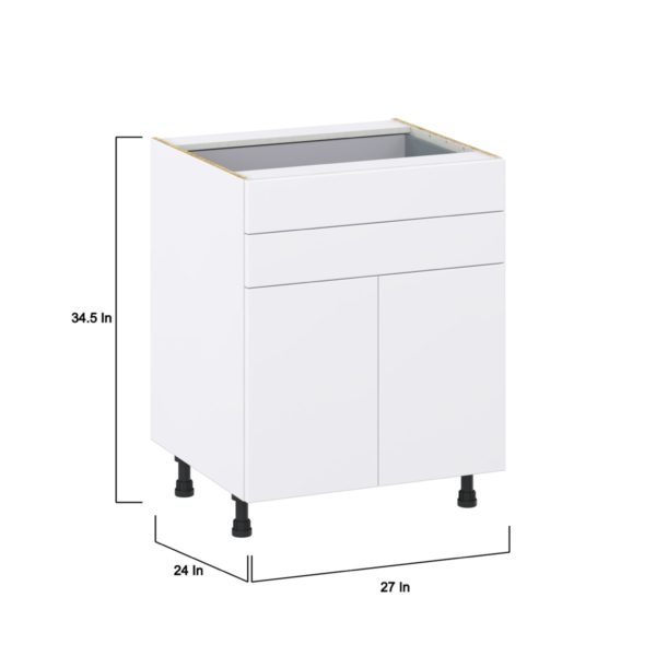 Lily Bright White  Slab Assembled Base Cabinet with 2 Doors and Two 5 in. Drawers (27 in. W X 34.5 in. H X 24 in. D)