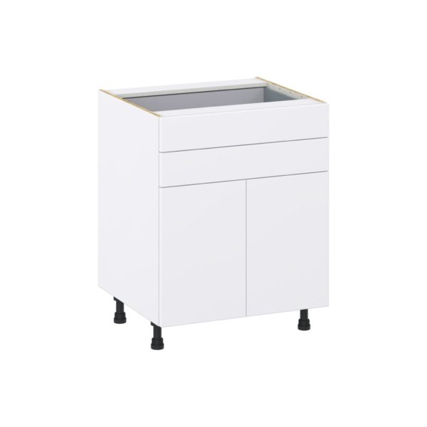 Lily Bright White  Slab Assembled Base Cabinet with 2 Doors and Two 5 in. Drawers (27 in. W X 34.5 in. H X 24 in. D)