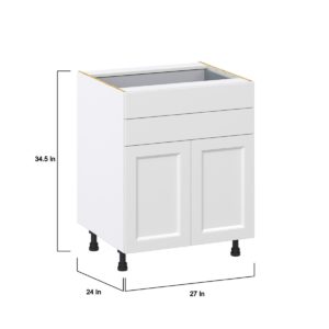 Magnolia Painted Bright White Recessed Assembled Base Cabinet with 2 Doors and Two 5 in. Drawers (27 in. W X 34.5 in. H X 24 in. D)