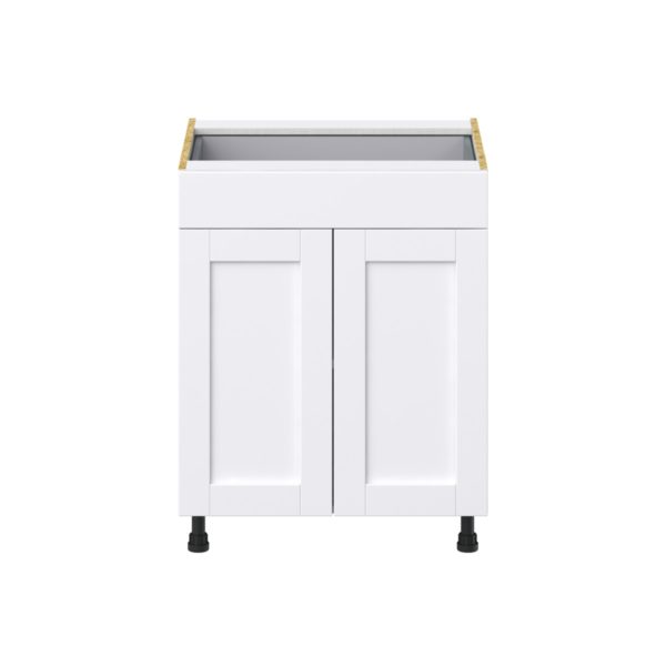 Dahlia Bright White  Shaker Assembled Base Cabinet with 2 Doors and a Drawer (27 in. W X 34.5 in. H X 24 in. D)