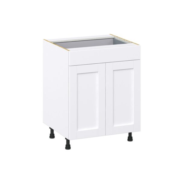 Dahlia Bright White  Shaker Assembled Base Cabinet with 2 Doors and a Drawer (27 in. W X 34.5 in. H X 24 in. D)