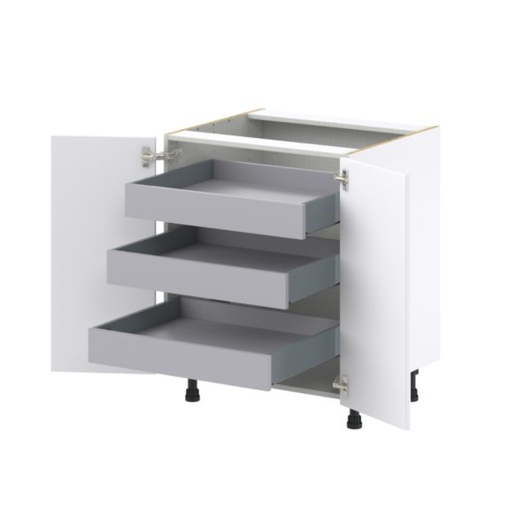 Jasmine Painted Warm White  Shaker Assembled Base Cabinet with a 2 Full High Door and 3 Inner Drawers (27 in. W X 34.5 in. H X 24 in. D)