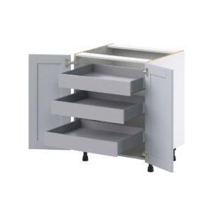Sea Holly Light Gray  Shaker Assembled Base Cabinet with a 2 Full High Door and 3 Inner Drawers (27 in. W X 34.5 in. H X 24 in. D)