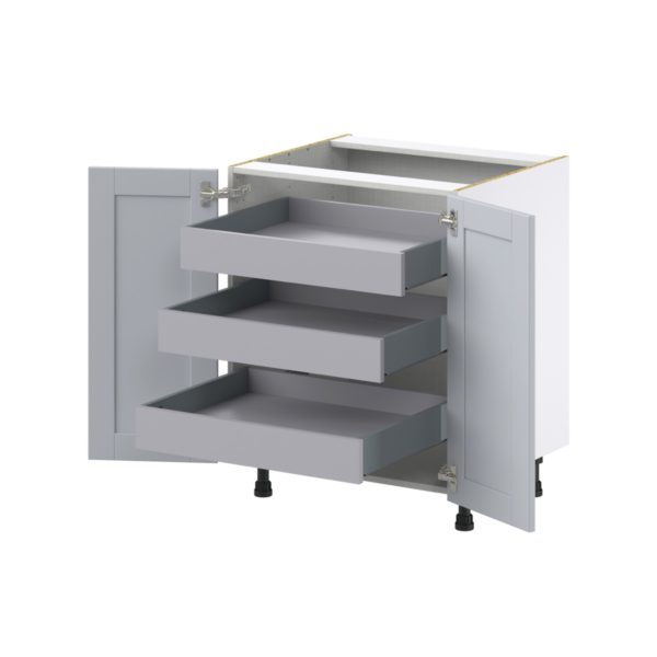 Sea Holly Light Gray  Shaker Assembled Base Cabinet with a 2 Full High Door and 3 Inner Drawers (27 in. W X 34.5 in. H X 24 in. D)