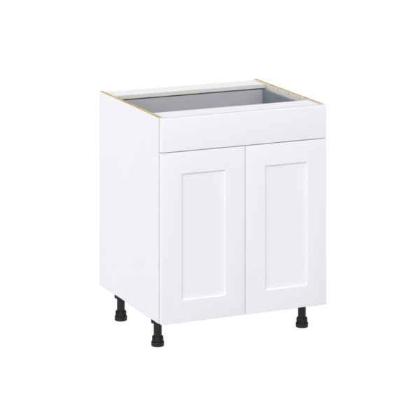 Jasmine Painted Warm White  Shaker Assembled Base Cabinet with 2 Doors and a Drawer (27 in. W X 34.5 in. H X 24 in. D)