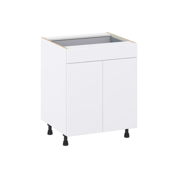 Lily Bright White  Slab Assembled Base Cabinet with 2 Doors and a Drawer (27 in. W X 34.5 in. H X 24 in. D)