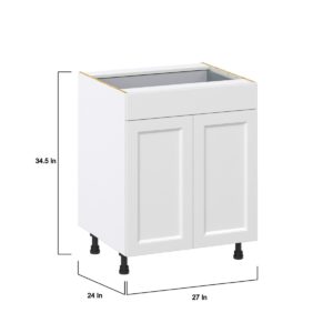 Magnolia Painted Bright White Recessed Assembled Base Cabinet with 2 Doors and a Drawer (27 in. W X 34.5 in. H X 24 in. D)