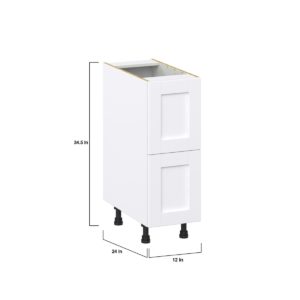 Dahlia Bright White  Shaker Assembled Base Cabinet with 2 Drawers (12 in. W X 34.5 in. H X 24 in. D)