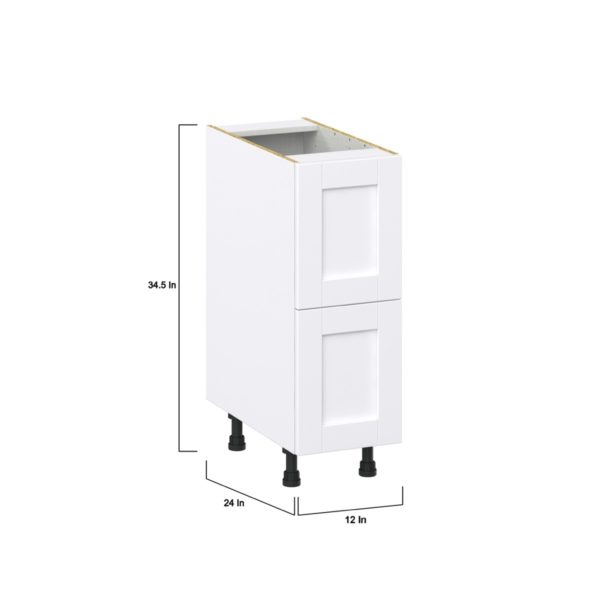 Dahlia Bright White  Shaker Assembled Base Cabinet with 2 Drawers (12 in. W X 34.5 in. H X 24 in. D)