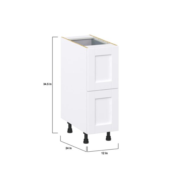 Dahlia Bright White  Shaker Assembled Base Cabinet with 2 Drawers and 1 Inner Drawer (12 in. W X 34.5 in. H X 24 in. D)