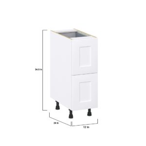 Jasmine Painted Warm White  Shaker Assembled Base Cabinet with 2 Drawers and 1 Inner Drawer (12 in. W X 34.5 in. H X 24 in. D)