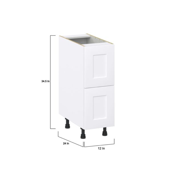 Jasmine Painted Warm White  Shaker Assembled Base Cabinet with 2 Drawers (12 in. W X 34.5 in. H X 24 in. D)